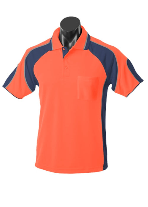 MURRAY MENS POLOS - ORANGE/NAVY