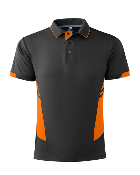 TASMAN MENS POLOS - SLATE/NEON ORANGE