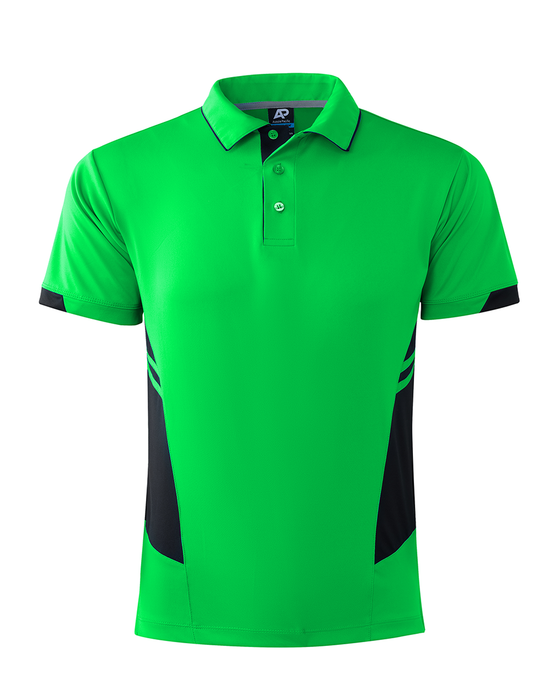 TASMAN MENS POLOS - NEON GREEN/BLACK