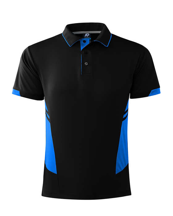 TASMAN MENS POLOS - BLACK/CYAN