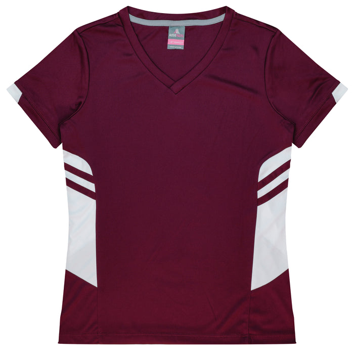 TASMAN LADY TEES - MAROON/WHITE