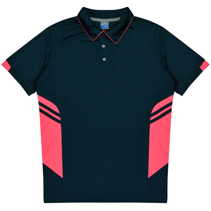 TASMAN MENS POLOS - NAVY/NEON PINK