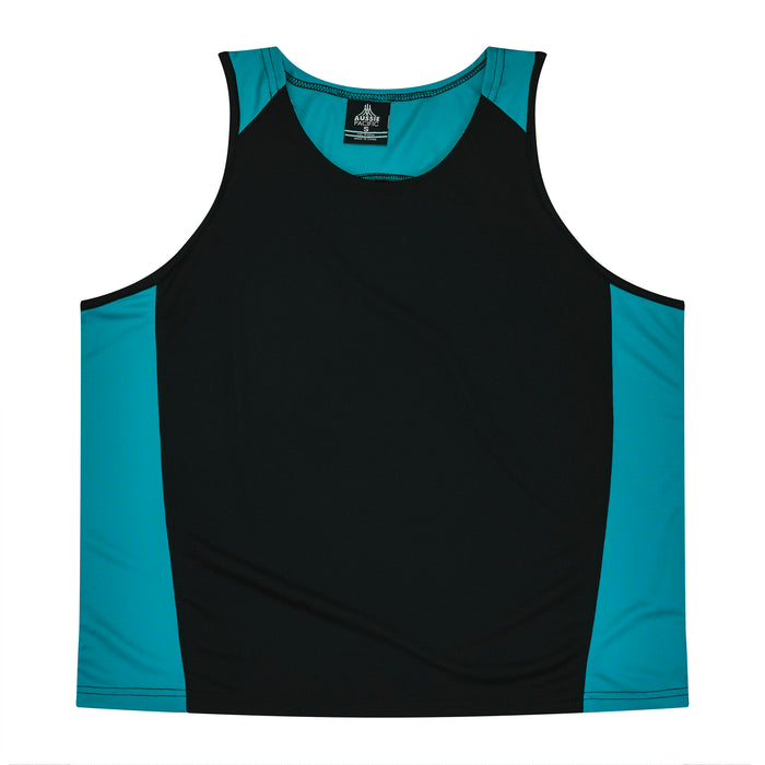 PREMIER MENS SINGLETS - BLACK/TEAL