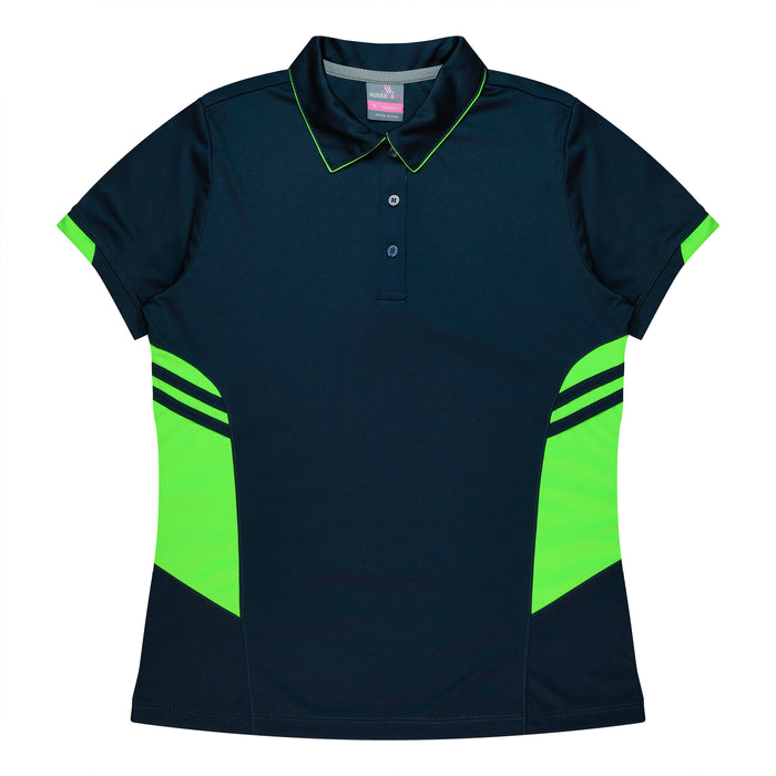 TASMAN LADY POLOS - NAVY/NEON GREEN