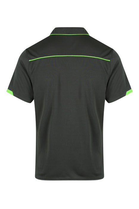 CURRUMBIN MENS POLOS - SLATE/HI VIZ GREEN