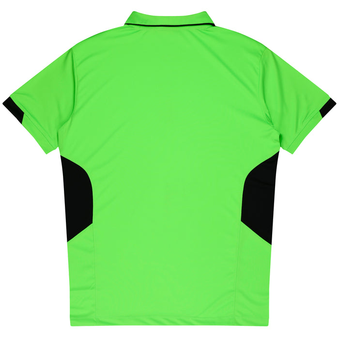 TASMAN MENS POLOS - NEON GREEN/BLACK