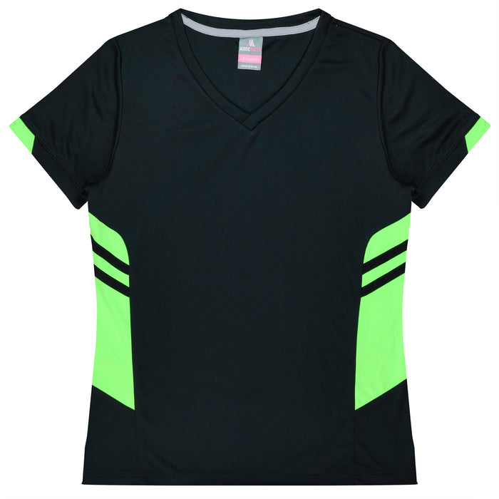 TASMAN LADY TEES - BLACK/NEON GREEN