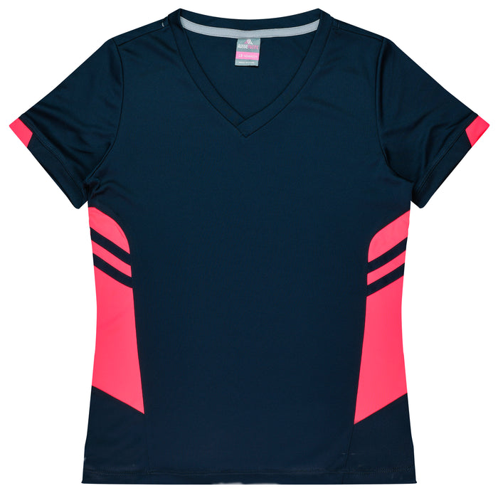 TASMAN LADY TEES - NAVY/NEON PINK