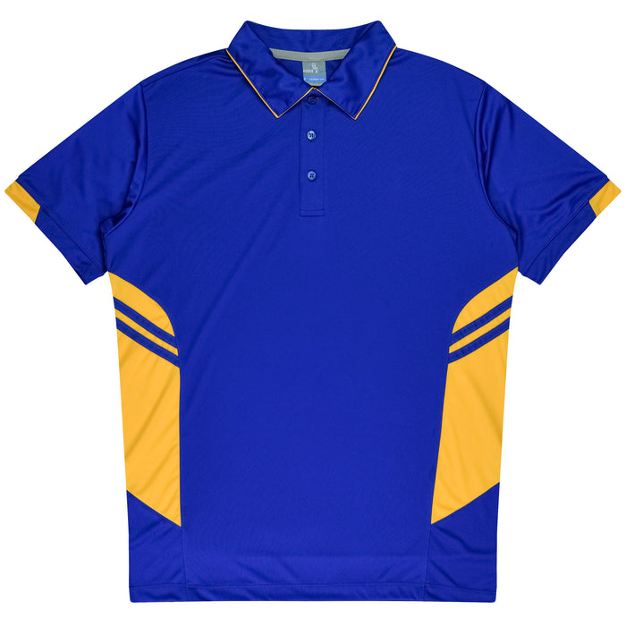 TASMAN MENS POLOS - ROYAL/GOLD