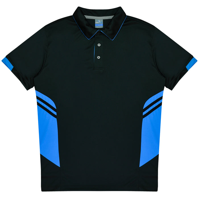 TASMAN MENS POLOS - BLACK/CYAN