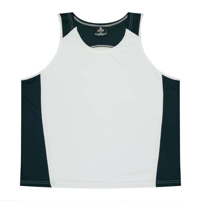 PREMIER MENS SINGLETS - WHITE/NAVY