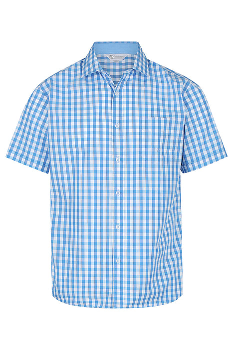 DEVONPORT MENS SHIRT SHORT SLEEVE - MID BLUE/SKY