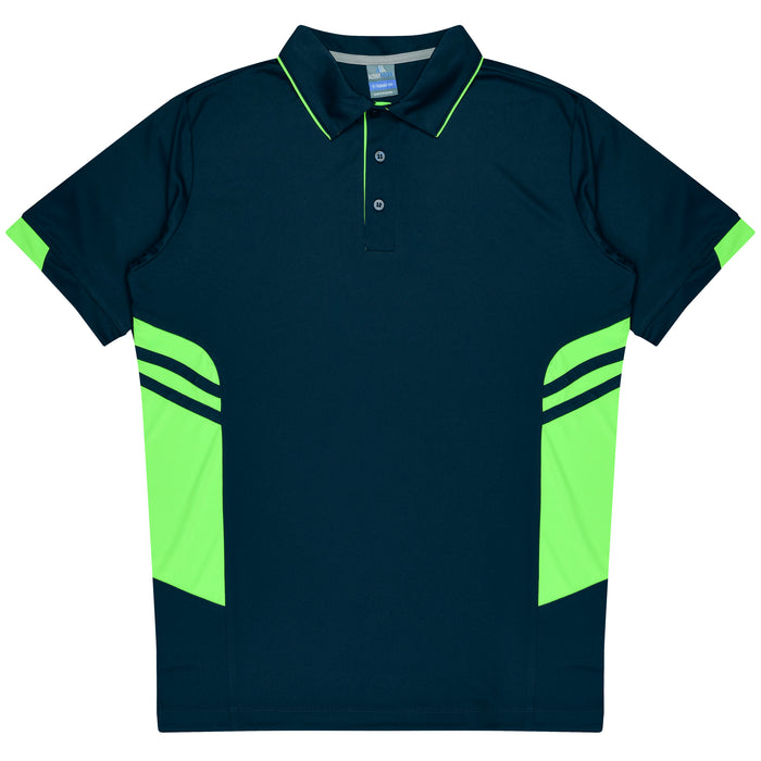 TASMAN MENS POLOS - NAVY/NEON GREEN