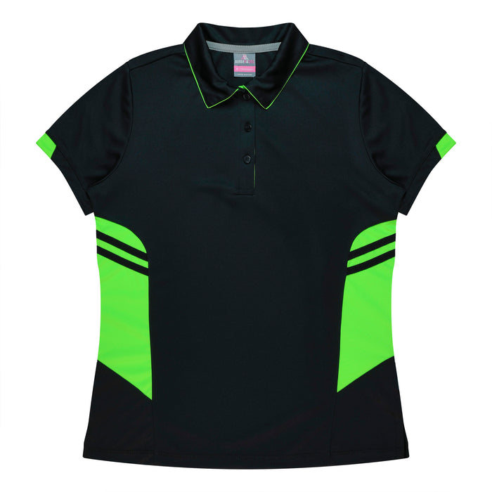 TASMAN LADY POLOS - BLACK/NEON GREEN