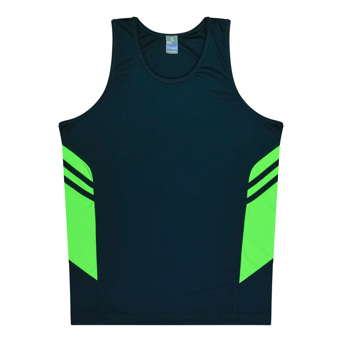 TASMAN KIDS SINGLETS - NAVY/NEON GREEN