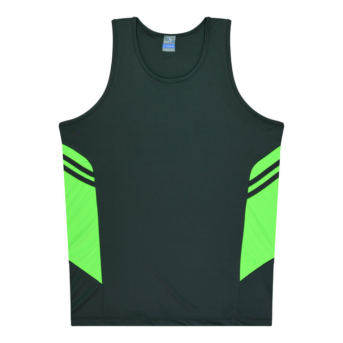 TASMAN MENS SINGLETS - SLATE/NEON GREEN