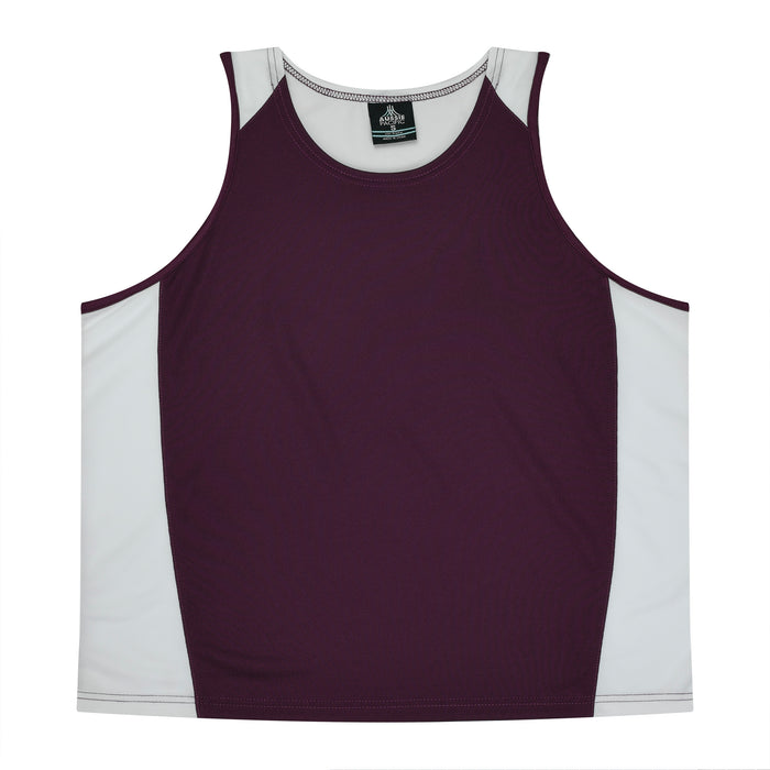 PREMIER MENS SINGLETS - BURGUNDY/WHITE