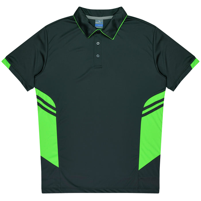 TASMAN MENS POLOS - SLATE/NEON GREEN