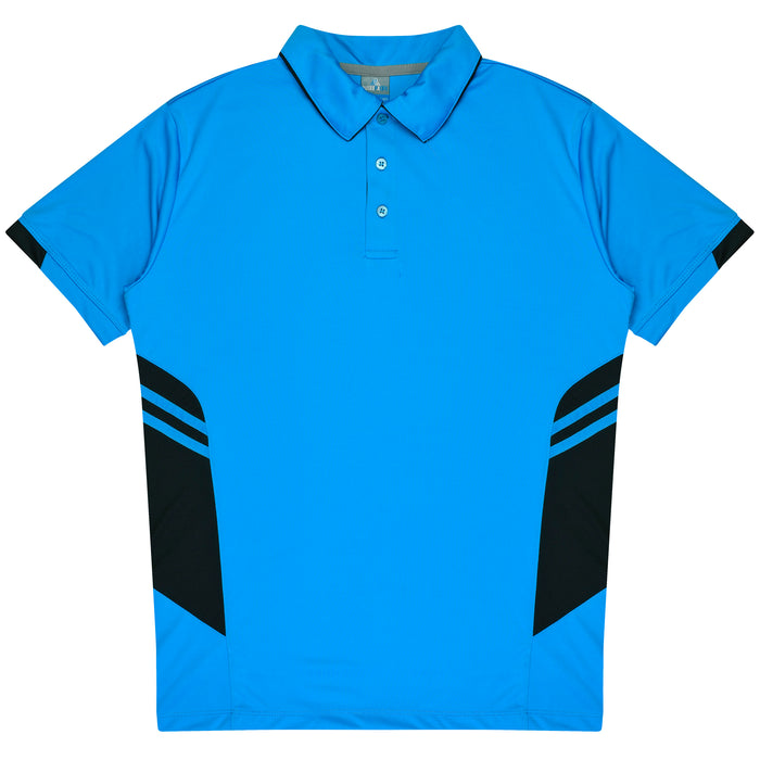 TASMAN MENS POLOS - CYAN/BLACK