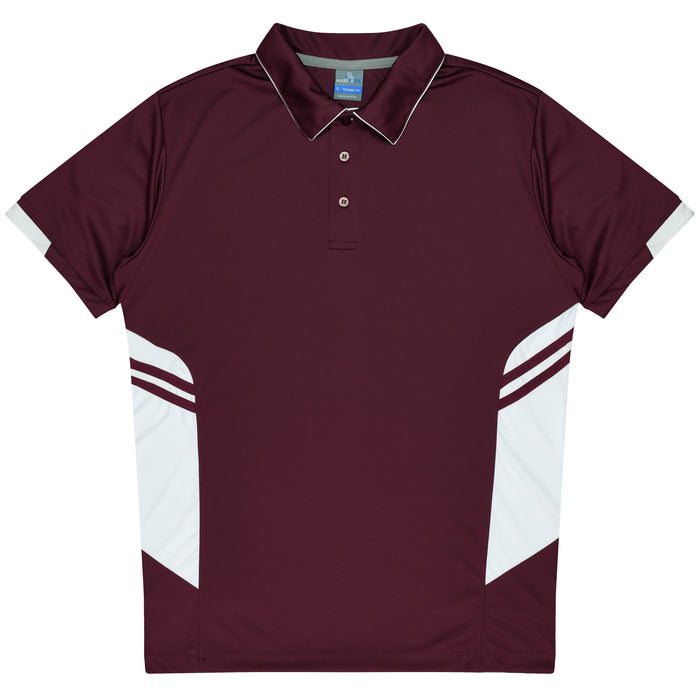 TASMAN MENS POLOS - MAROON/WHITE