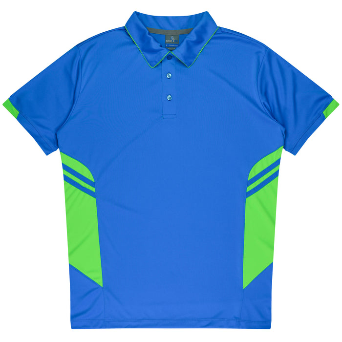 TASMAN MENS POLOS - CYAN/NEON GREEN