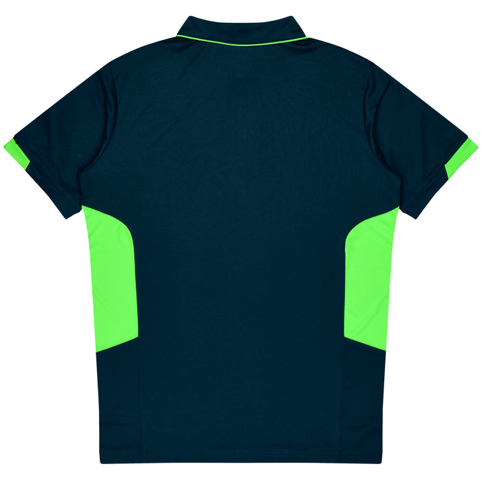 TASMAN MENS POLOS - NAVY/NEON GREEN