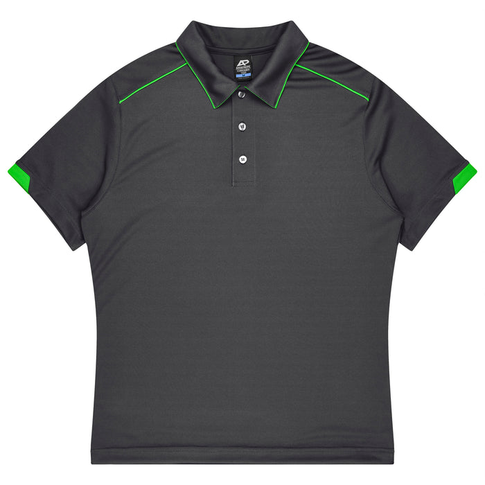 CURRUMBIN KIDS POLOS - SLATE/HI VIZ GREEN