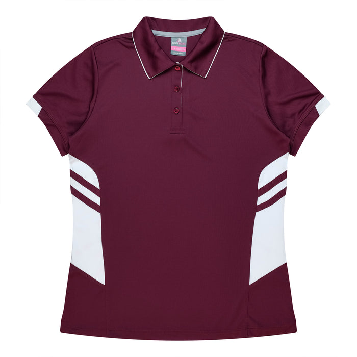 TASMAN LADY POLOS - MAROON/WHITE