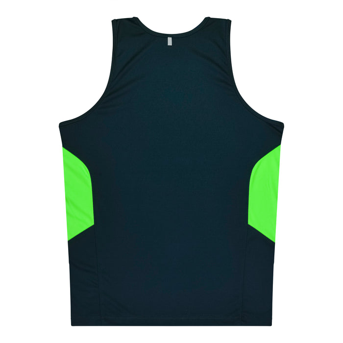 TASMAN KIDS SINGLETS - NAVY/NEON GREEN