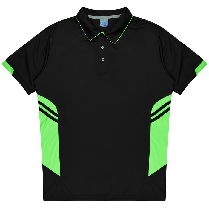 TASMAN MENS POLOS - BLACK/NEON GREEN