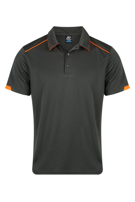 CURRUMBIN MENS POLOS - SLATE/HI VIZ ORANGE