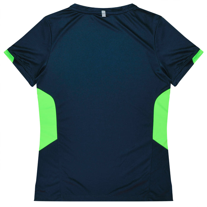 TASMAN LADY TEES - NAVY/NEON GREEN