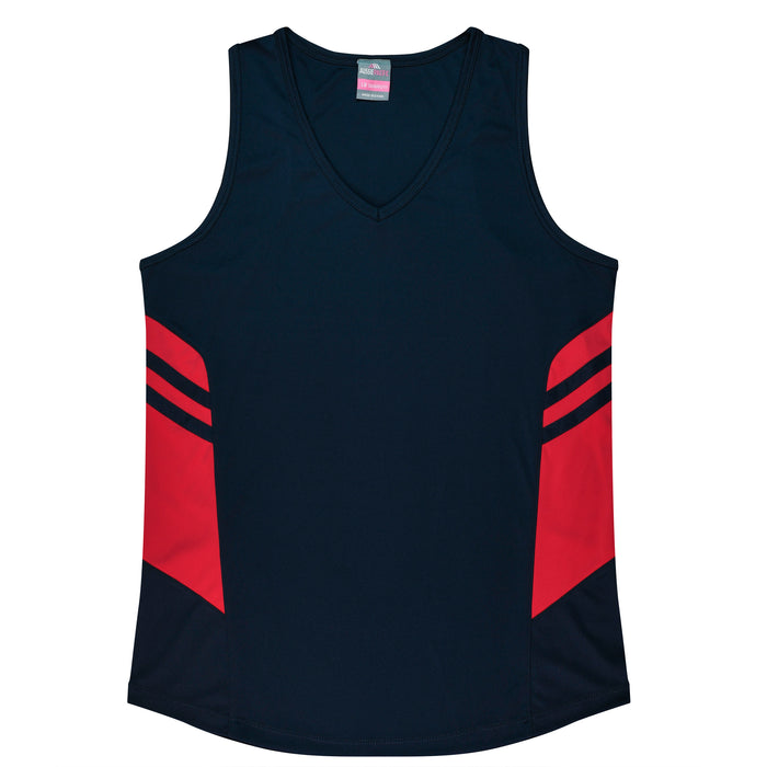 TASMAN LADY SINGLETS - NAVY/RED