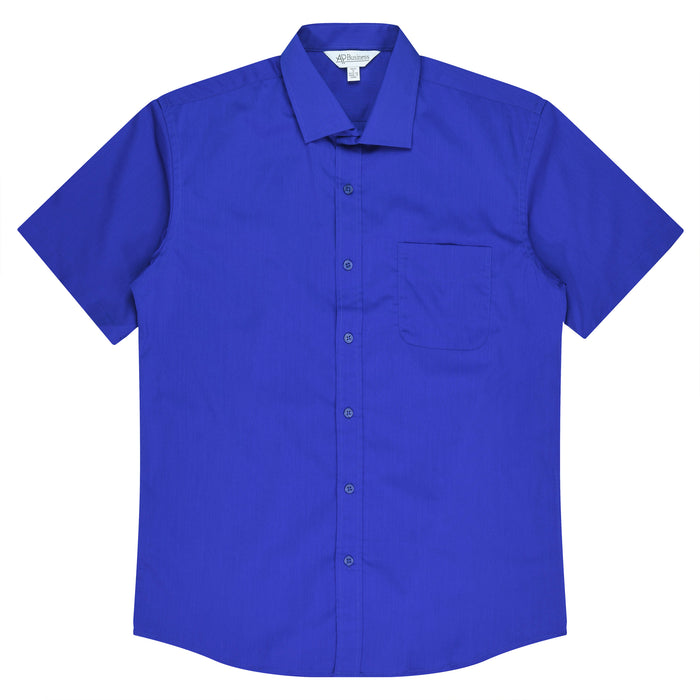 MOSMAN MENS SHIRT SHORT SLEEVE - ROYAL