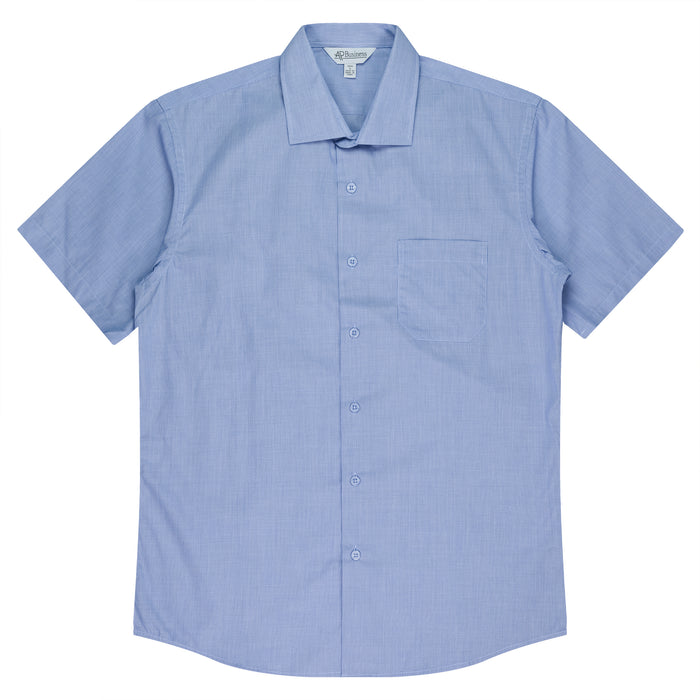 GRANGE MENS SHIRT SHORT SLEEVE - MID BLUE