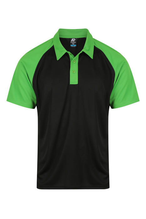 MANLY MENS POLOS - BLACK/KAWA GREEN