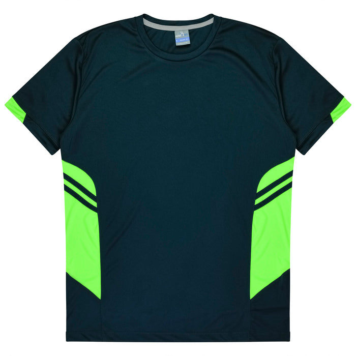 TASMAN MENS TEES - NAVY/NEON GREEN