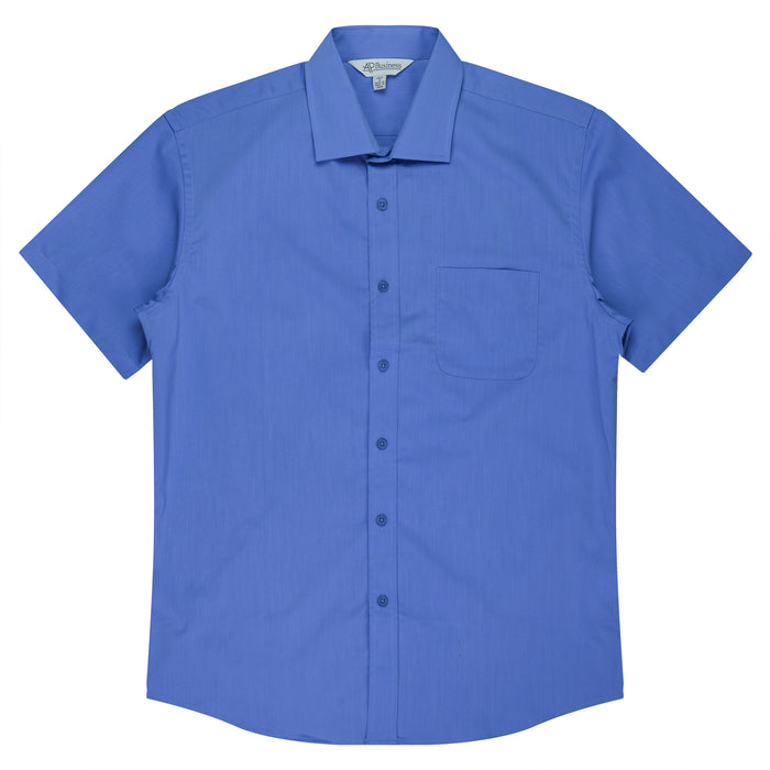 MOSMAN MENS SHIRT SHORT SLEEVE - MID BLUE