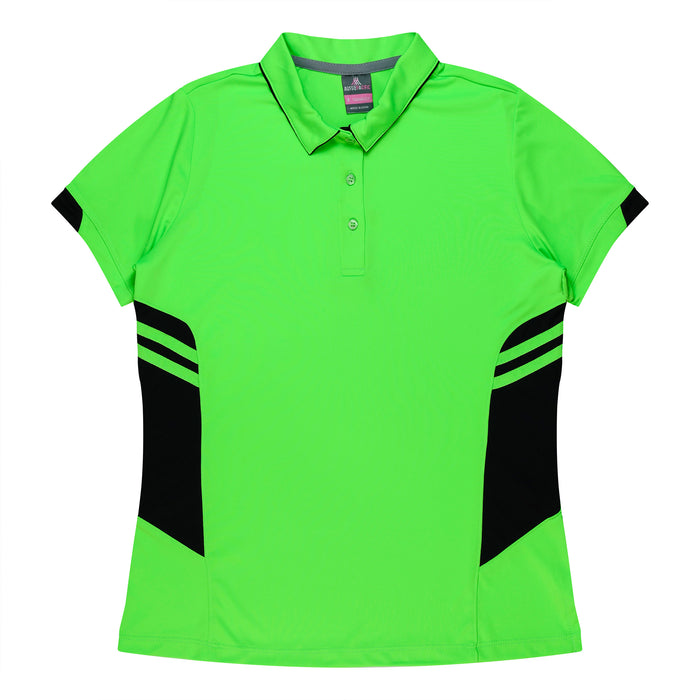 TASMAN LADY POLOS - NEON GREEN/BLACK