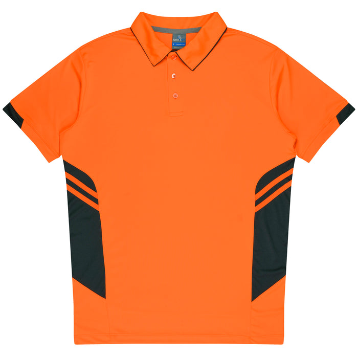 TASMAN MENS POLOS - NEON ORANGE/SLATE