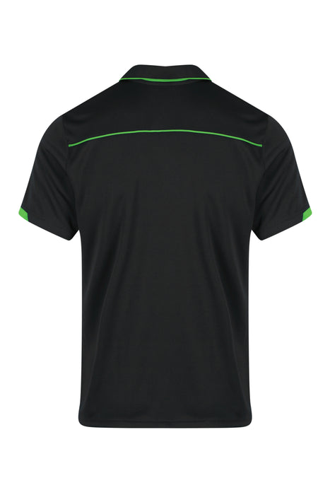 CURRUMBIN MENS POLOS - BLACK/KAWA GREEN